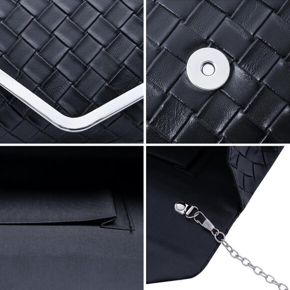 Women Black 2 Trendy Clutch Purses Evening Fashion Envelope Cross-Body Handbags - Picture 7 of 7